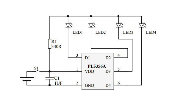 單節鋰電池電量IC，4個指示燈電量指示IC-PL5356A