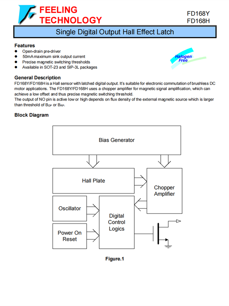 FD168Y/FD168H 單數字輸出霍爾效應鎖存器芯片