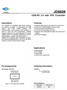 JD6608 協議控制IC USB-PD 3.0與PPS控制器 