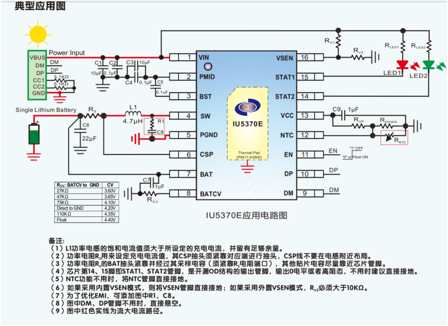 IU5370內置快充申請功能，最大3.5A同步降壓型單節多類型鋰電池充電芯片