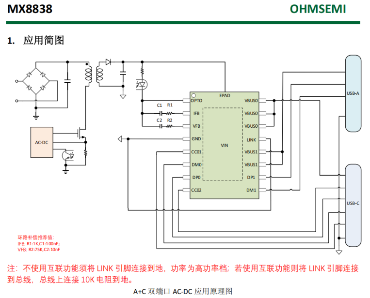 支持互聯 USB 雙端口快充協議控制器MX8838