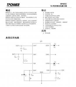SP4533 1A 同步移動電源 電池管理芯片